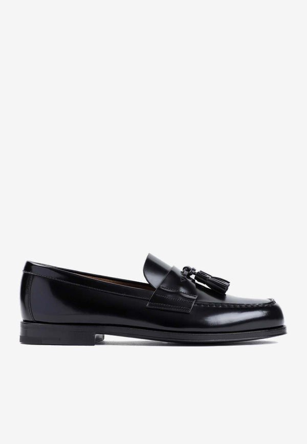 Brushed Leather Loafers with Tassels