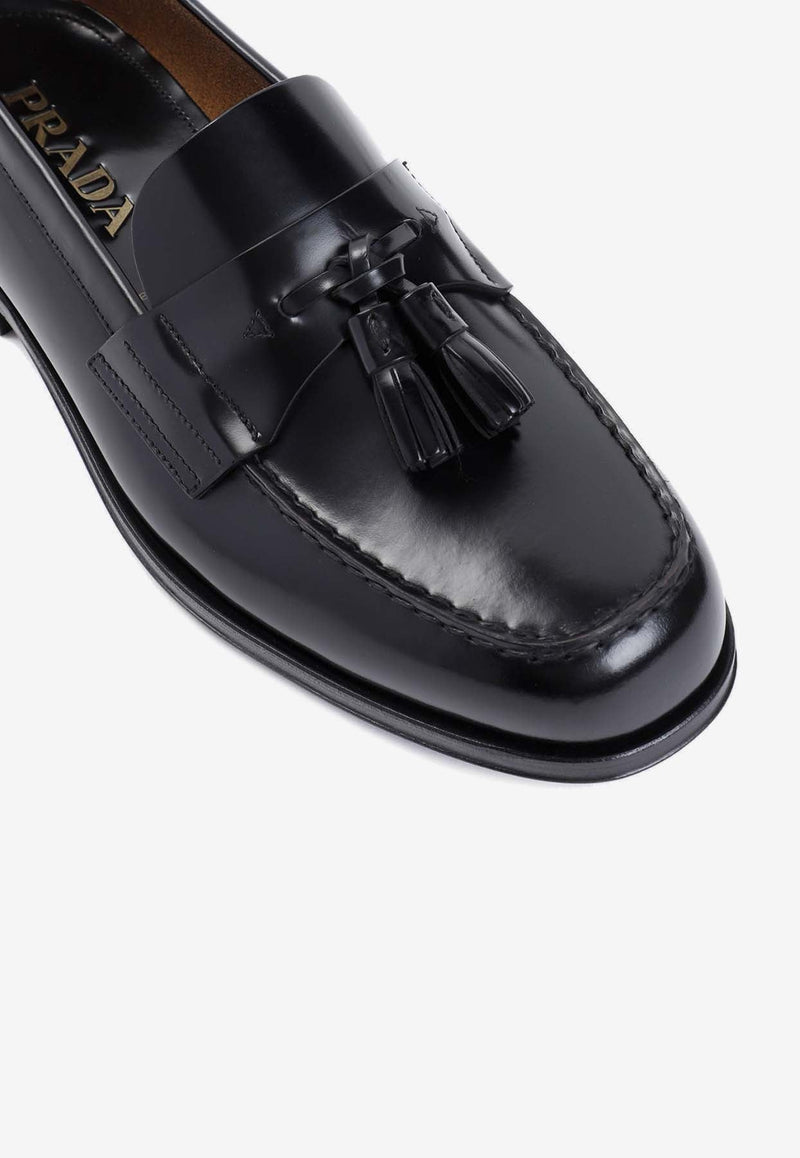 Brushed Leather Loafers with Tassels