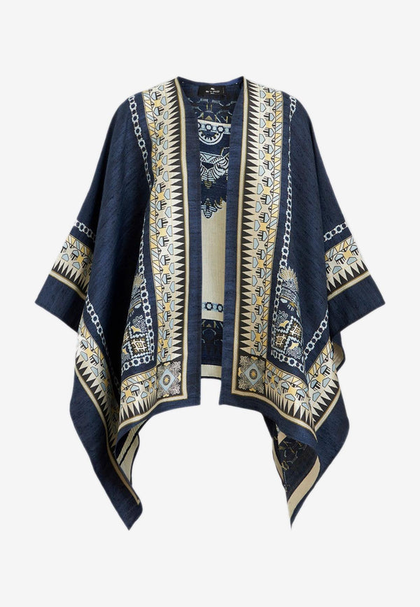 Scarf-Print Cape in Silk Blend