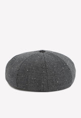 Wool-Blend Canvas Beret Hat With Prince Of Wales Motif