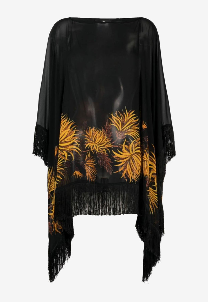 Floral Print Silk Poncho