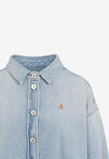 Long-Sleeved Denim Shirt with Shaped Slit