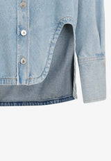 Long-Sleeved Denim Shirt with Shaped Slit