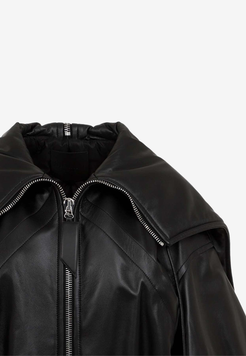 Maxi Hood Leather Bomber Jacket
