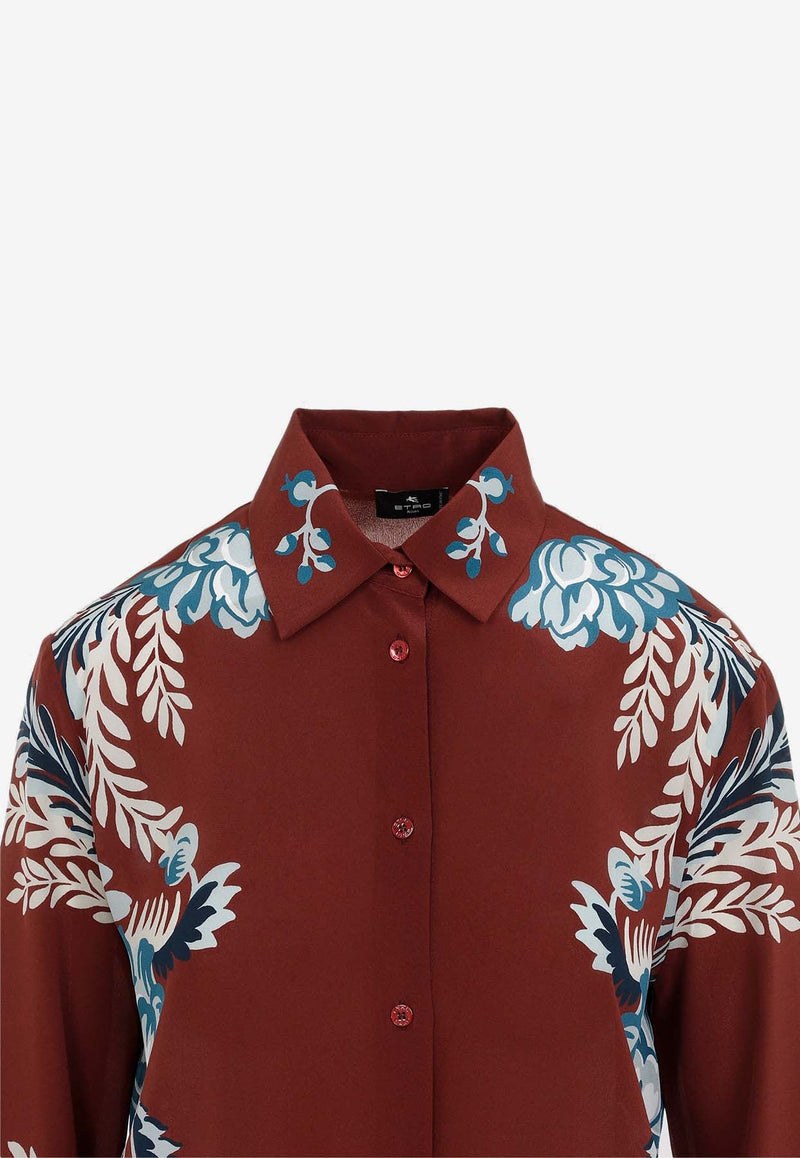 Floral Foliage Print Silk Shirt