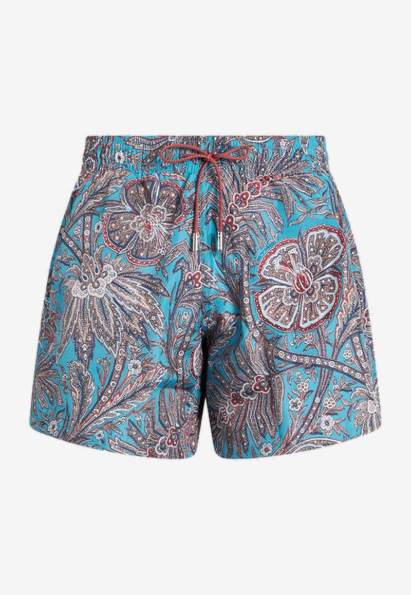 Paisley Foliage Print Swim Shorts