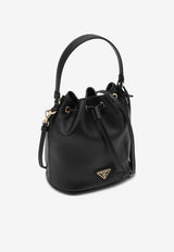 Small Triangle Logo Leather Bucket Bag