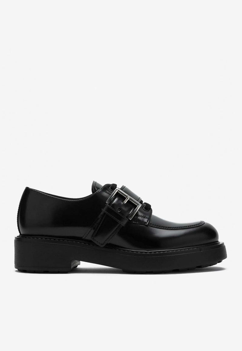 Brushed Leather Lace-Up Shoes with Strap