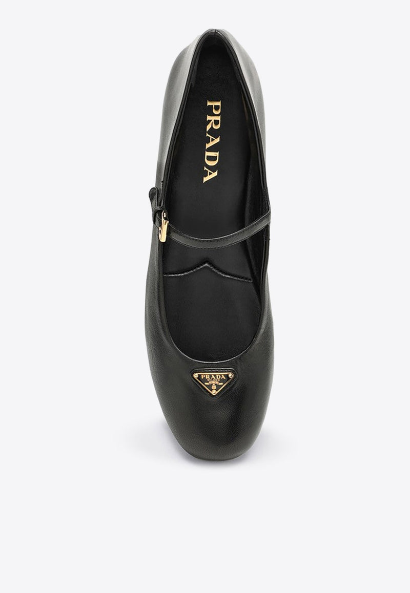 Triangle Logo Leather Ballet Flats