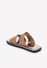 Double-Buckle Leather Flat Sandals