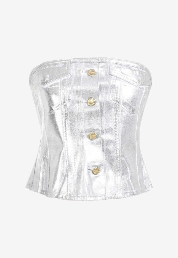 Foil Corsage Strapless Denim Top