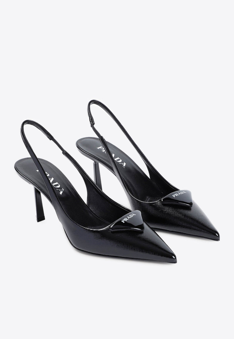 70 Enameled Logo Slingback Pumps