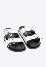 Metallic Strap Leather Flat Sandals