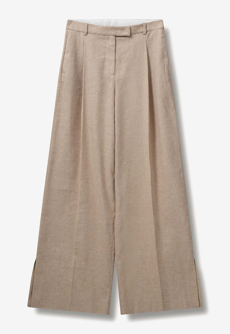 Lino Wide-Leg Pleated Pants