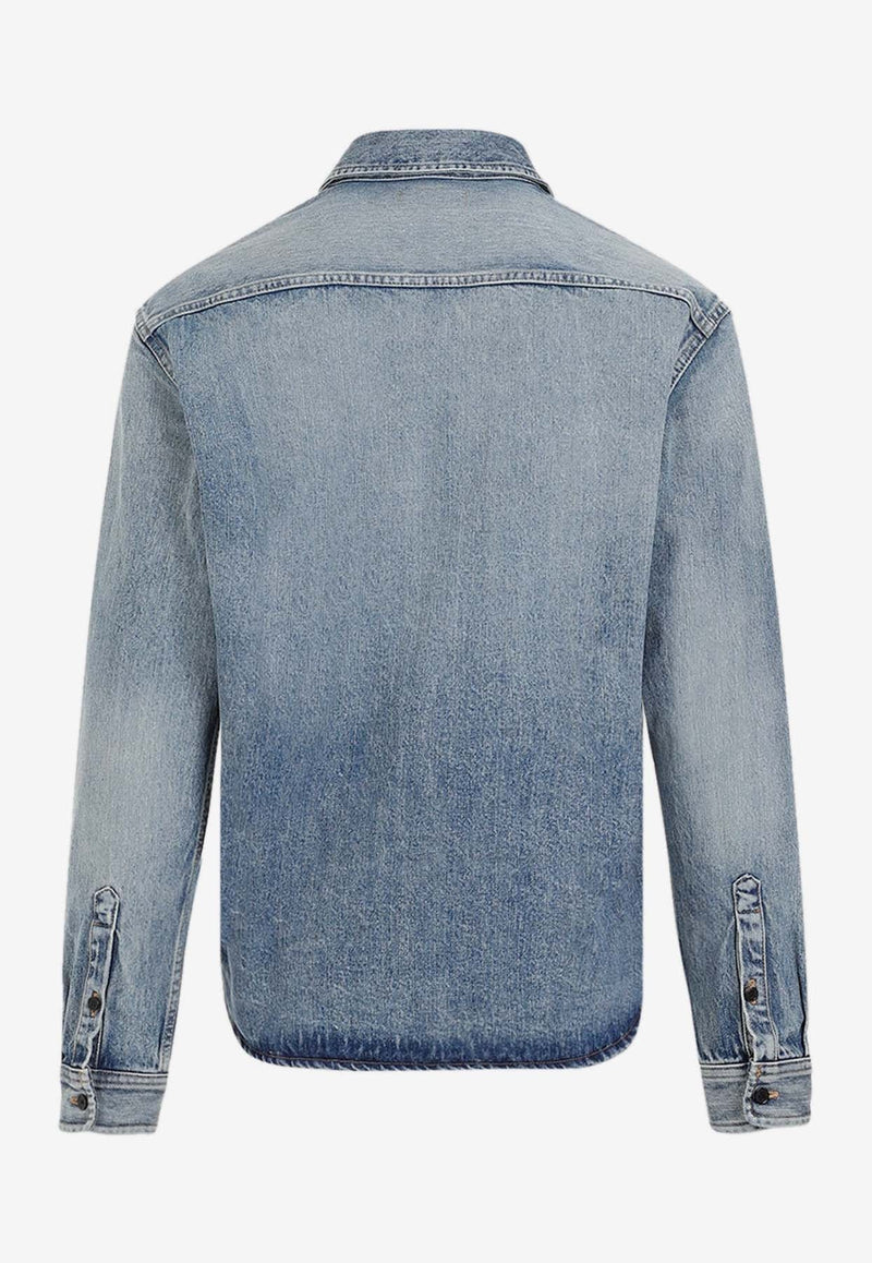 Logo-Embroidered Washed Denim Shirt