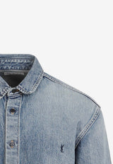 Logo-Embroidered Washed Denim Shirt