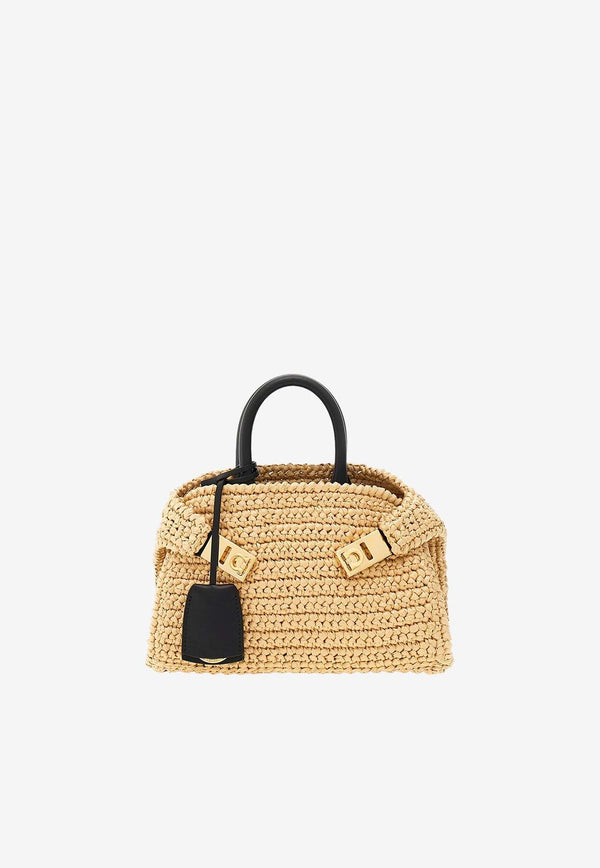 Mini Hug Woven-Raffia Top Handle Bag