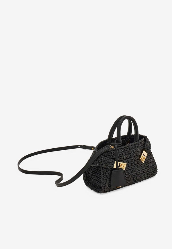 Mini Hug Woven-Raffia Top Handle Bag