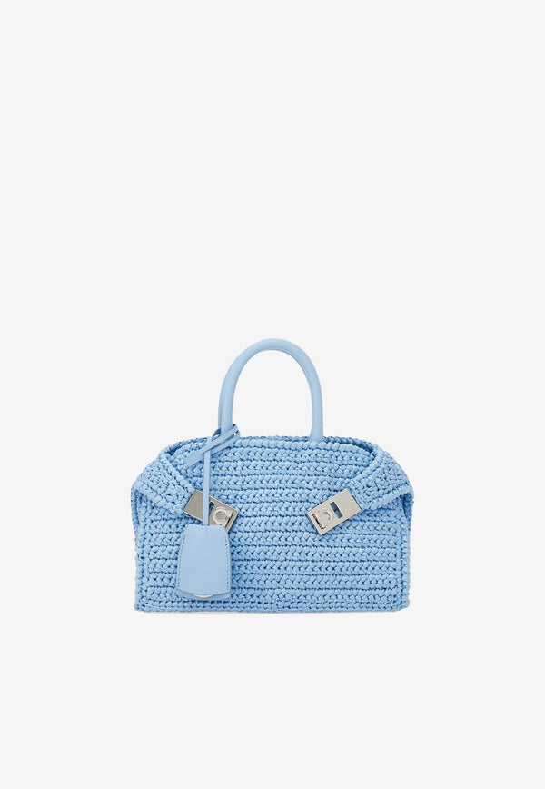 Mini Hug Woven-Raffia Top Handle Bag