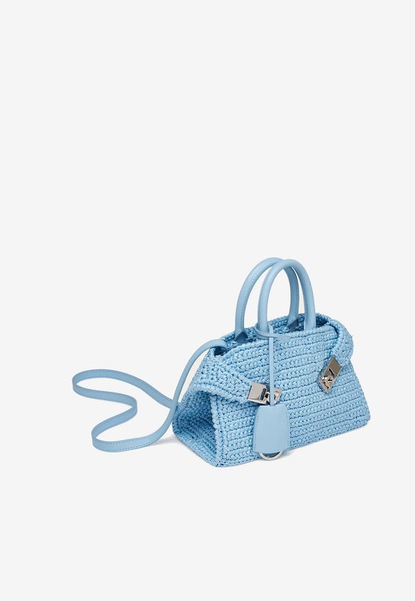 Mini Hug Woven-Raffia Top Handle Bag