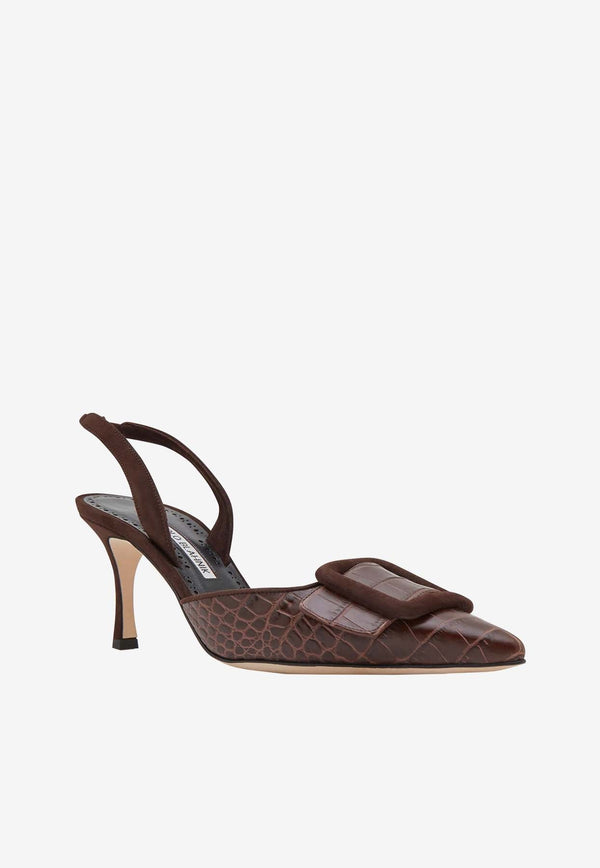 Mayslibi 70 Croc-Embossed Slingback Pumps