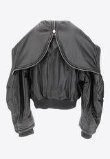 Zip-Up Leather Bomber Jacket