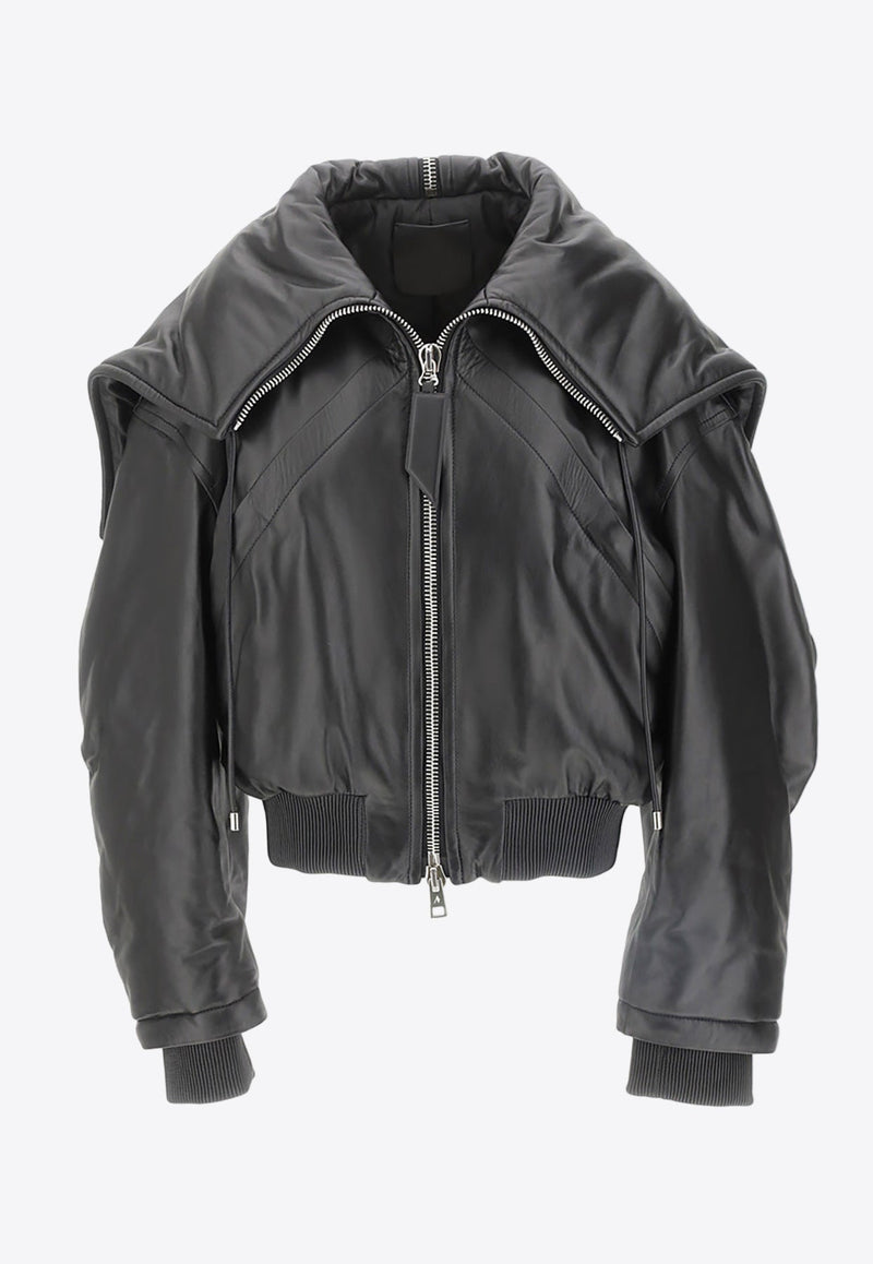 Zip-Up Leather Bomber Jacket