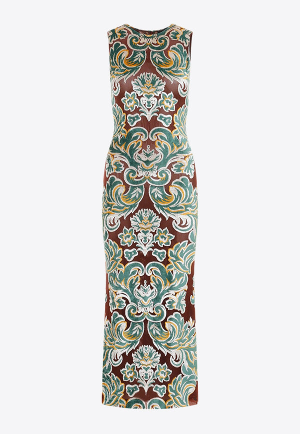 Patterned Jacquard Sleeveless Midi Dress