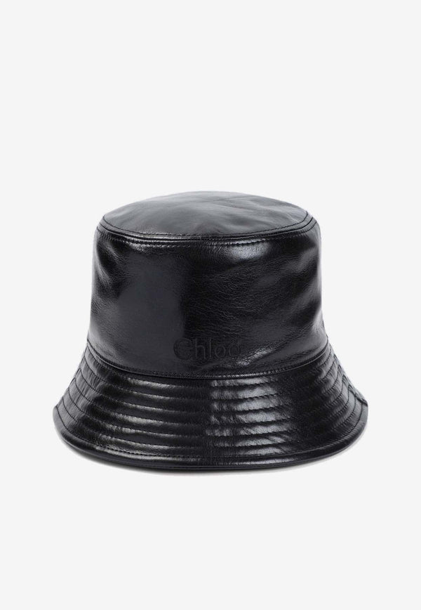 Logo-Embroidered Leather Bucket Hat