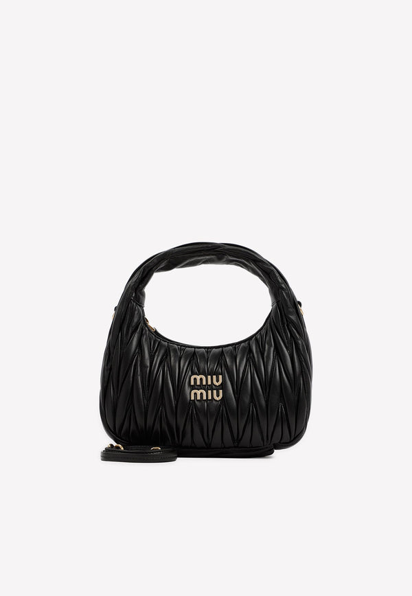 Leather Miu Wander Matelassé Hobo Handbag