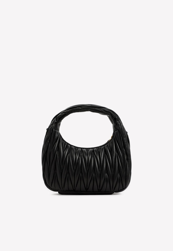 Leather Miu Wander Matelassé Hobo Handbag