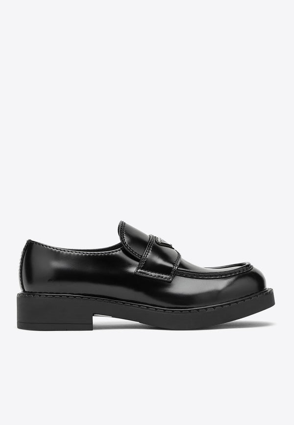 Brushed Leather Logo Loafers