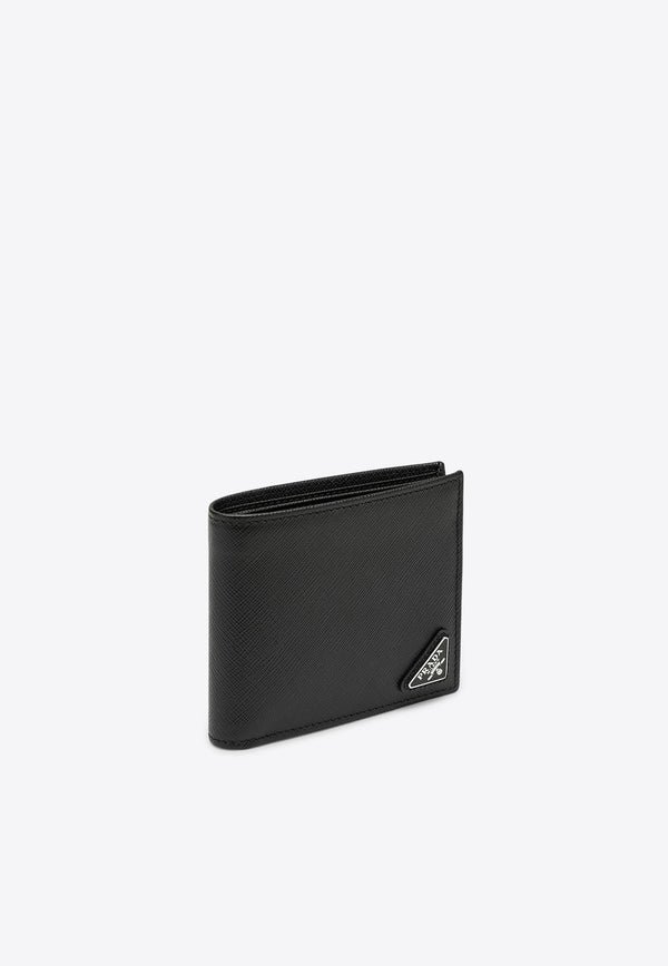 Triangle Logo Saffiano Leather Bi-Fold Wallet