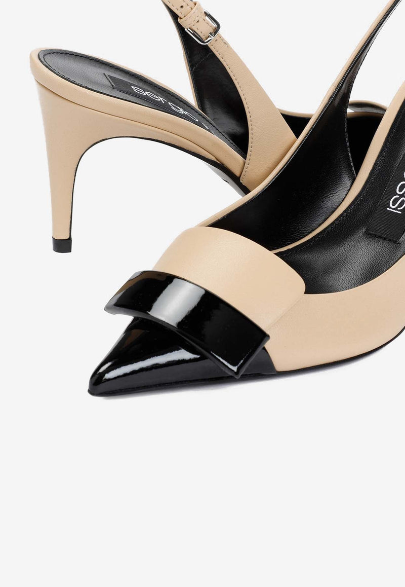 90 Two-Toned Patent Leather Slingback Pumps