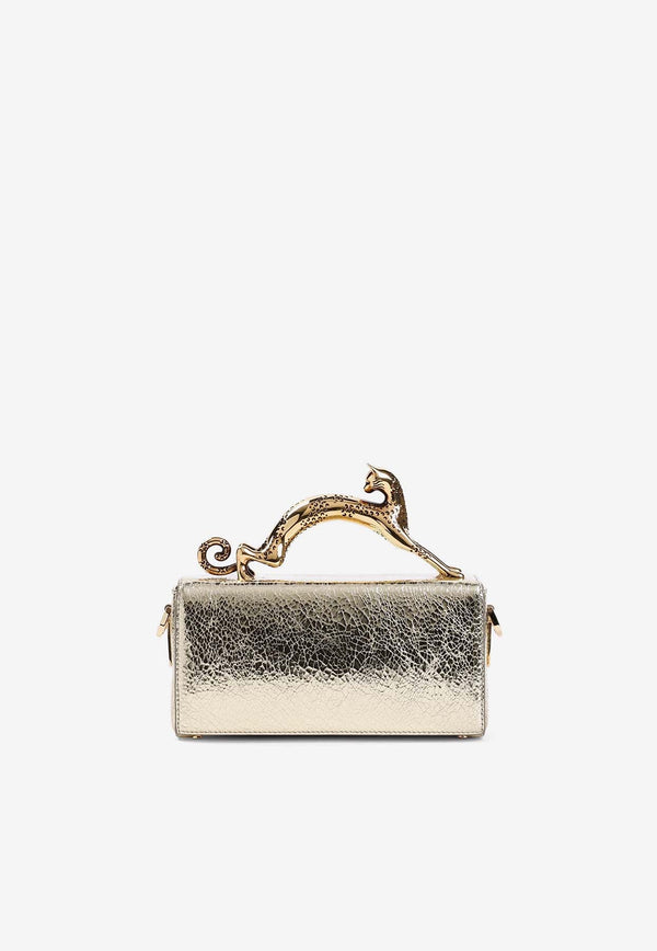 Nano Pencil Cat Handle Bag in Crackled Metallic Leather