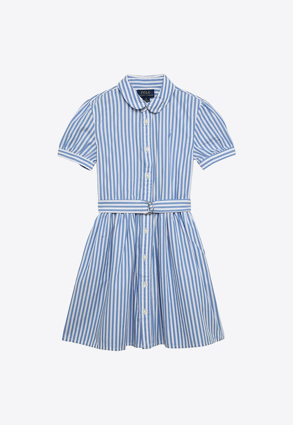 Girls Logo Embroidered Stripe Shirt Dress