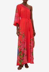 Summer Foliage Scarf One-Shoulder Maxi Dress