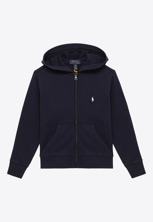 Boys Logo Embroidered Zip-Up Hoodie