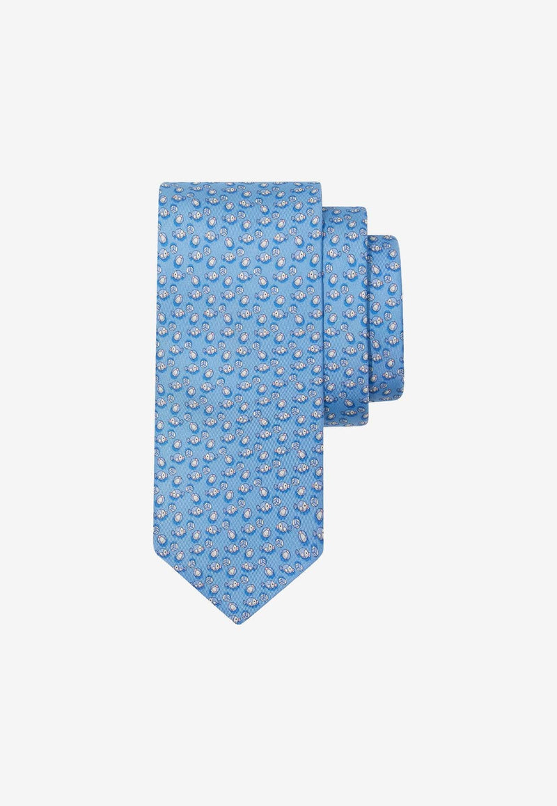 Marine Print Silk Tie