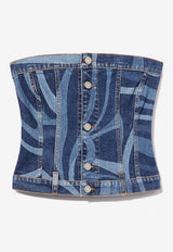 Marmo Print Strapless Denim Top