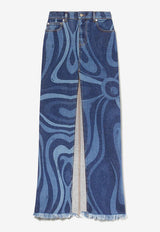 Marmo Print Maxi Denim Skirt