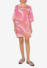 Marmo-Print Mini Kaftan Dress