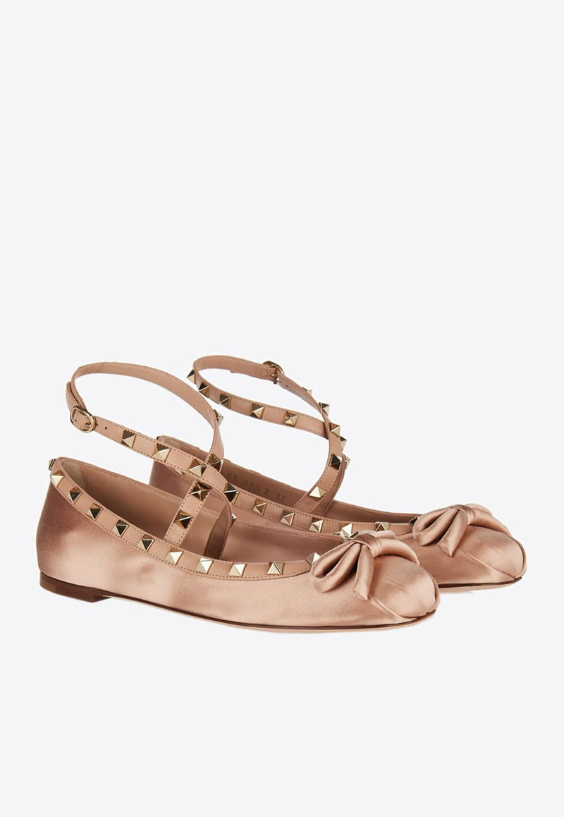 Rockstud Satin Ballet Flats