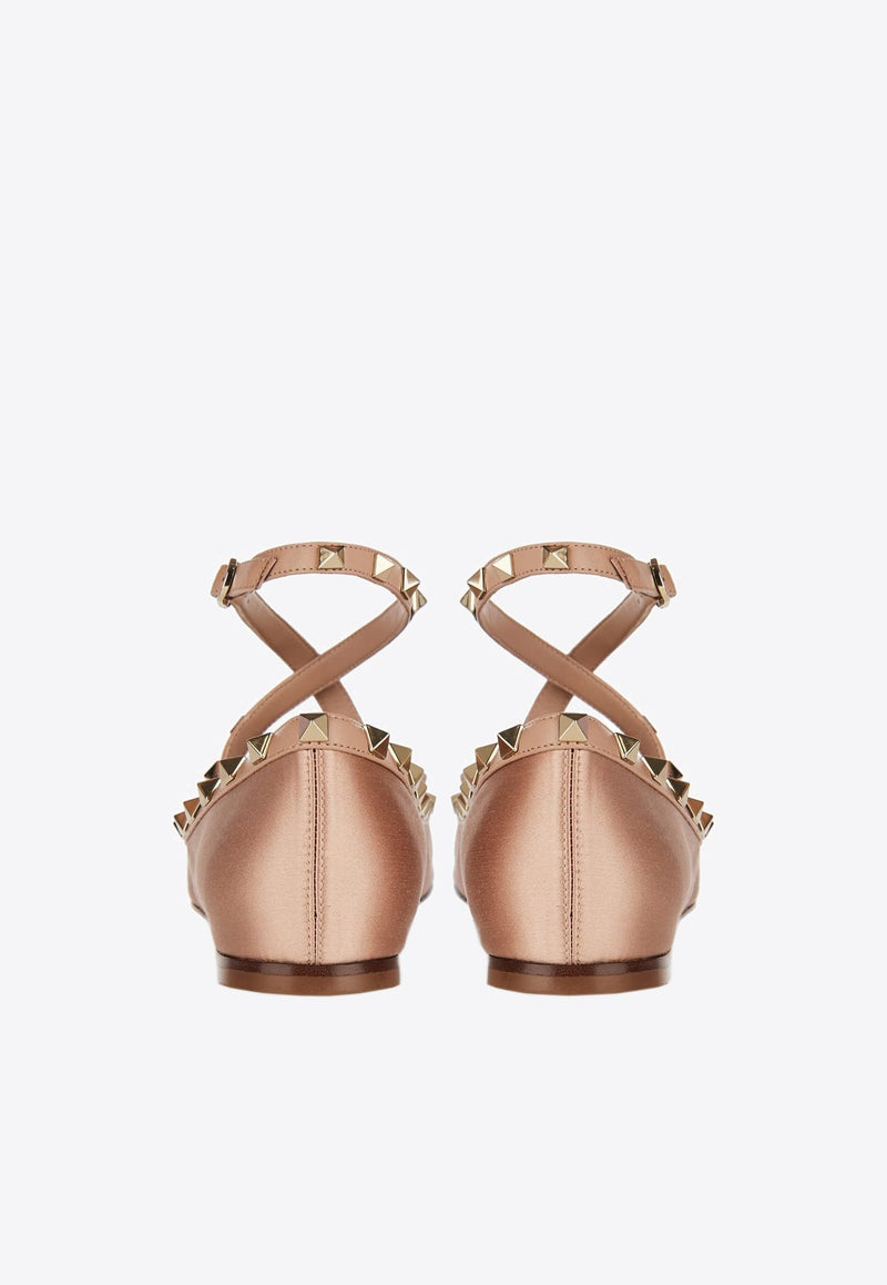 Rockstud Satin Ballet Flats