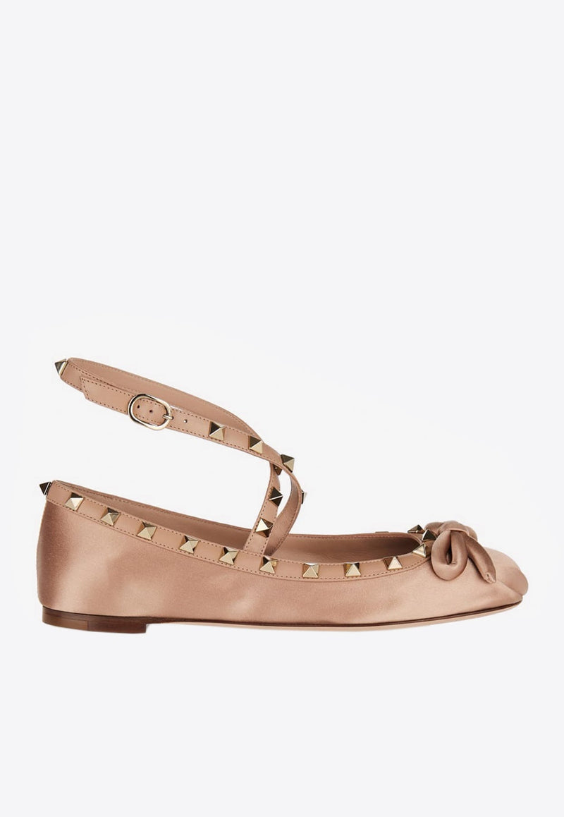 Rockstud Satin Ballet Flats