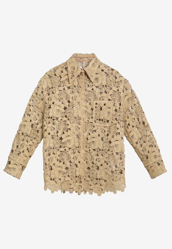 Raffia Perforated Shirt Jacket
