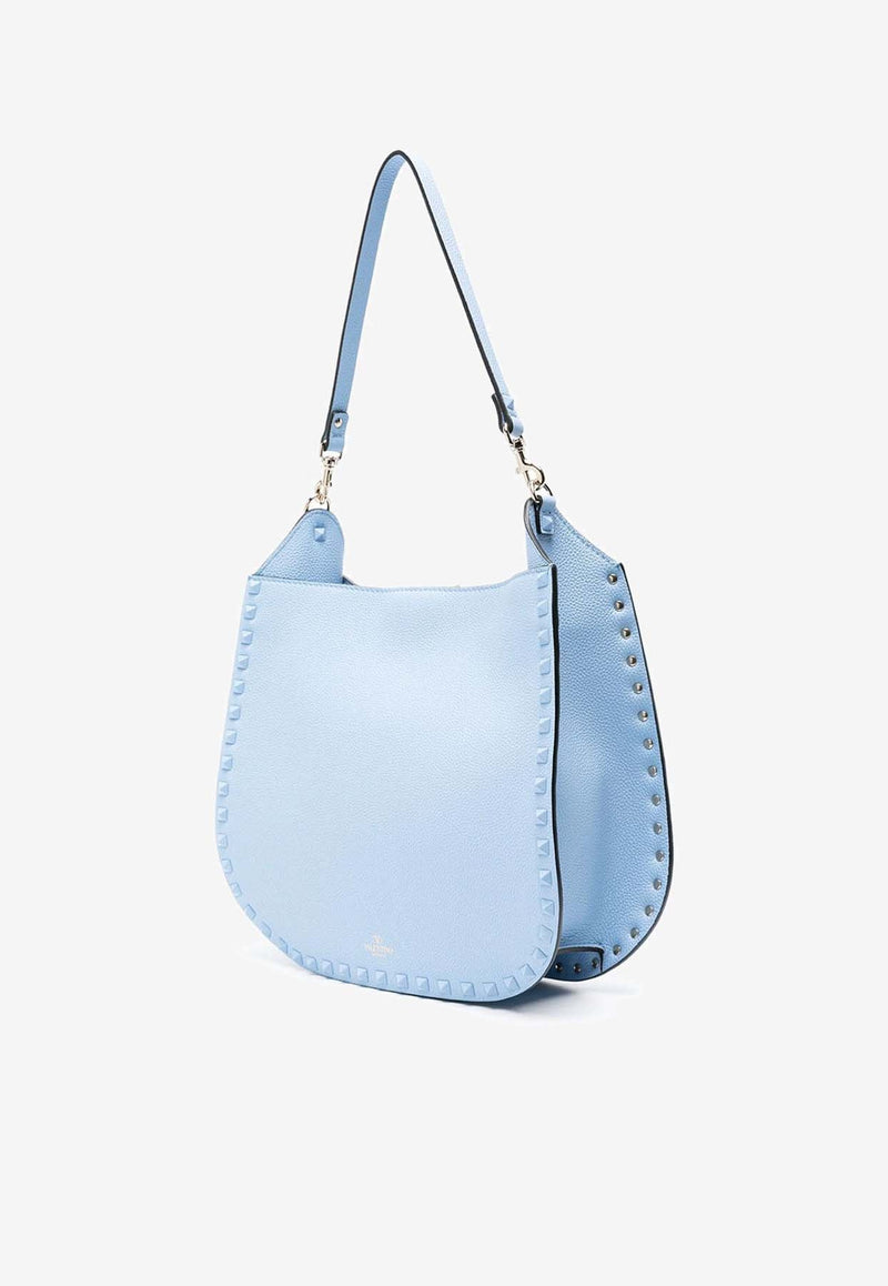 Rockstud Grained Leather Hobo Bag