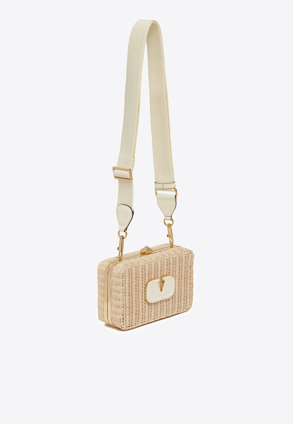 Hard Straw VLogo Clutch Bag