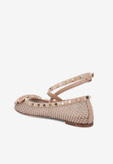 Rockstud Crystal Mesh Ballerinas