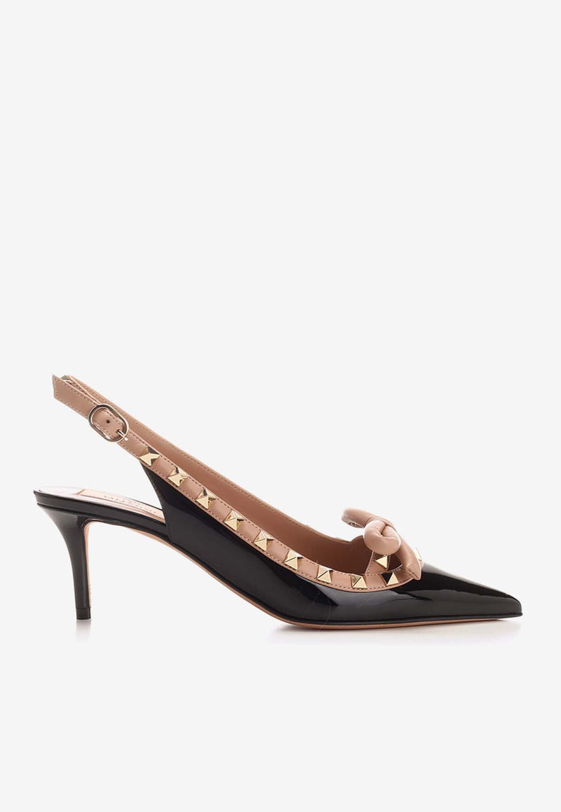 Rockstud Bow 60 Slingback Pumps in Patent Leather